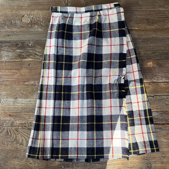Cobra Kilt vintage tartan plaid wrap kilt midi skirt pinned EVC size XS - Picture 3 of 10